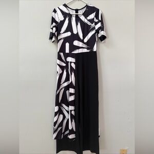 Black White Geometric Jumpsuit Medium Wide Leg Pants Duster Overlay Statement